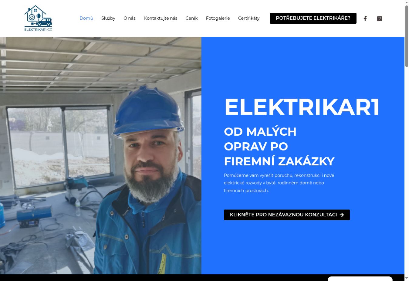 Náhled úvodní stránky elektrikar1.cz